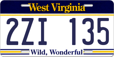 WV license plate 2ZI135