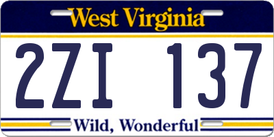 WV license plate 2ZI137