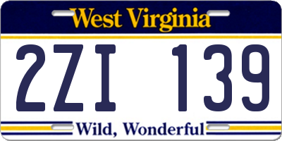 WV license plate 2ZI139