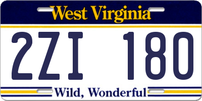 WV license plate 2ZI180
