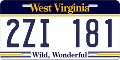WV license plate 2ZI181