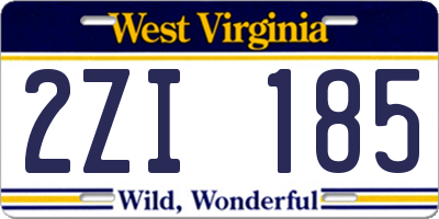 WV license plate 2ZI185