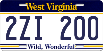 WV license plate 2ZI200
