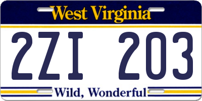 WV license plate 2ZI203