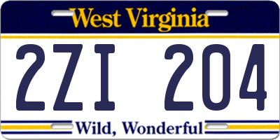 WV license plate 2ZI204