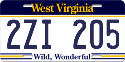 WV license plate 2ZI205