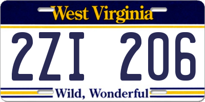 WV license plate 2ZI206