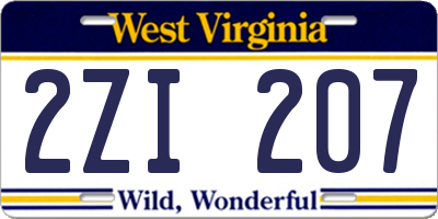 WV license plate 2ZI207