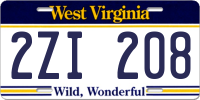 WV license plate 2ZI208
