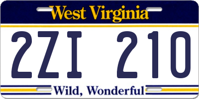 WV license plate 2ZI210