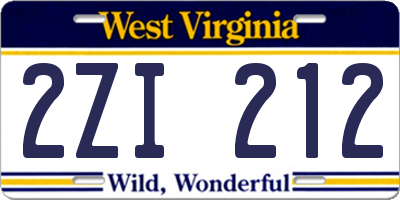 WV license plate 2ZI212