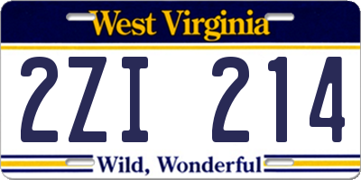 WV license plate 2ZI214