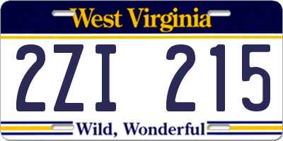 WV license plate 2ZI215