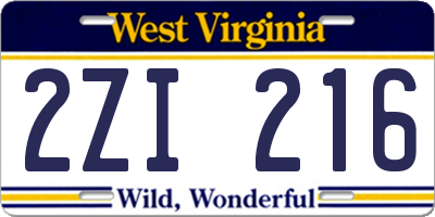 WV license plate 2ZI216