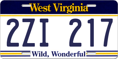 WV license plate 2ZI217