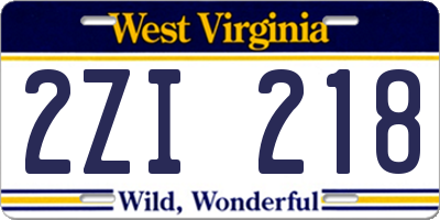 WV license plate 2ZI218