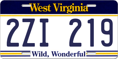 WV license plate 2ZI219