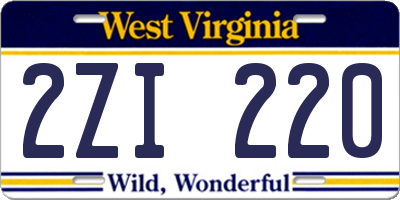 WV license plate 2ZI220