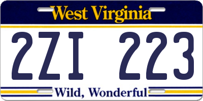 WV license plate 2ZI223