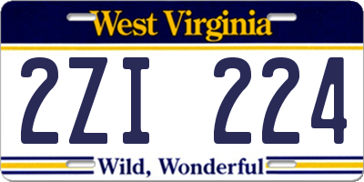 WV license plate 2ZI224