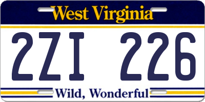 WV license plate 2ZI226