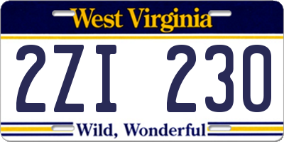 WV license plate 2ZI230