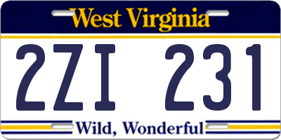 WV license plate 2ZI231