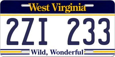 WV license plate 2ZI233