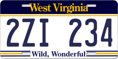 WV license plate 2ZI234