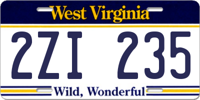 WV license plate 2ZI235