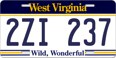 WV license plate 2ZI237