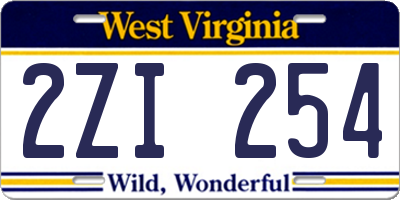 WV license plate 2ZI254