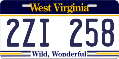 WV license plate 2ZI258