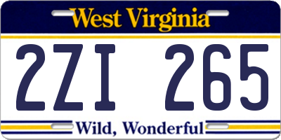 WV license plate 2ZI265
