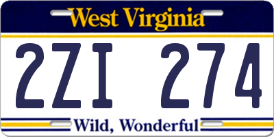 WV license plate 2ZI274