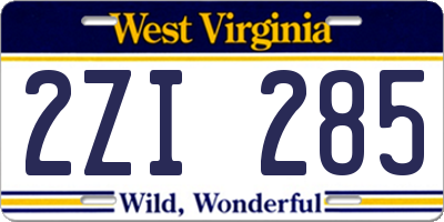 WV license plate 2ZI285