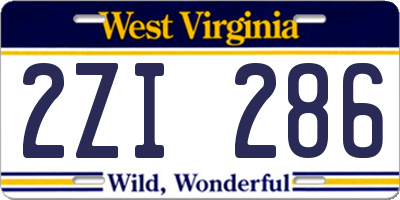WV license plate 2ZI286