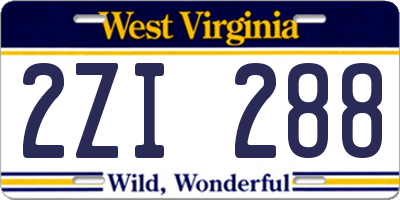 WV license plate 2ZI288
