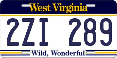 WV license plate 2ZI289
