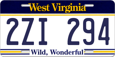 WV license plate 2ZI294