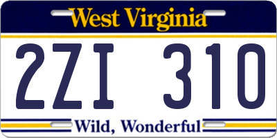WV license plate 2ZI310