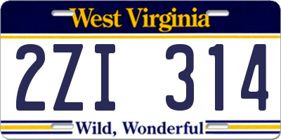 WV license plate 2ZI314