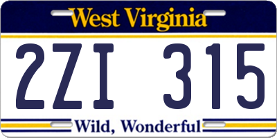 WV license plate 2ZI315