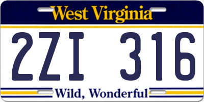 WV license plate 2ZI316
