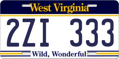 WV license plate 2ZI333