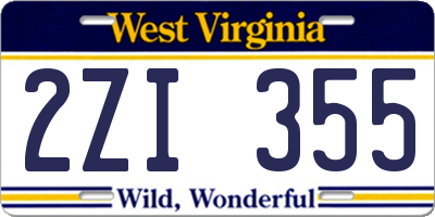 WV license plate 2ZI355