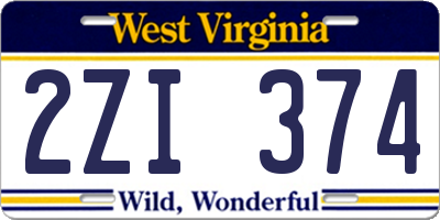 WV license plate 2ZI374