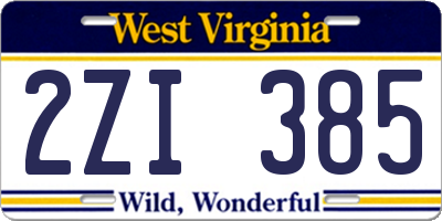 WV license plate 2ZI385