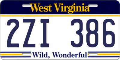 WV license plate 2ZI386