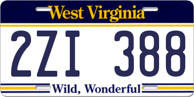 WV license plate 2ZI388